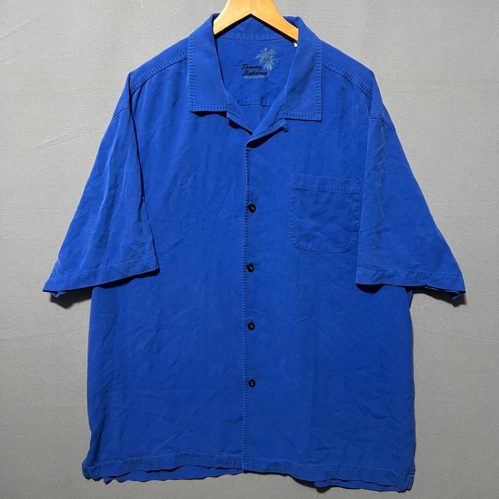 Tommy Bahama Mens XL Royal Blue 100% Silk Short Sleeve Button Down Camp Shirt